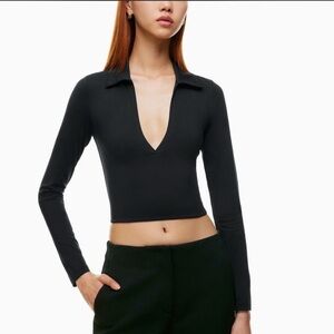 Babaton Black Long-Sleeve Deep V Crop Top